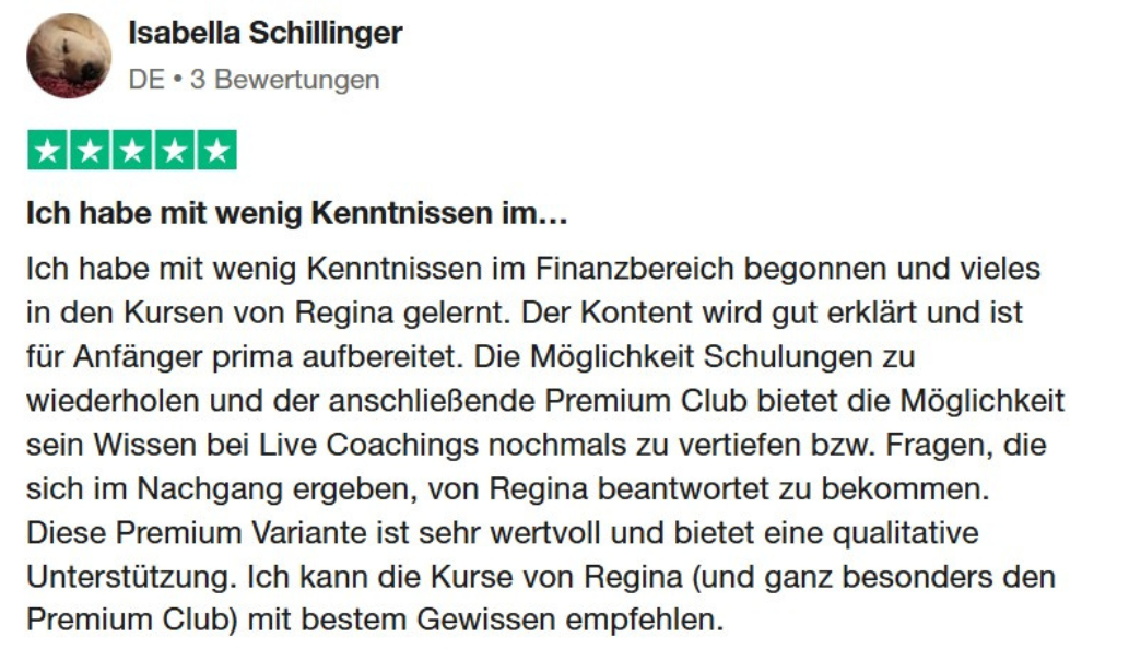 Erfahrungsbericht von Isabella zur Teilnahme am Coaching Programm für ETFs & Aktien